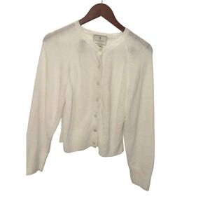 Vintage Express Tricot White Button Front Cardigan Sweater Crew Neck Large